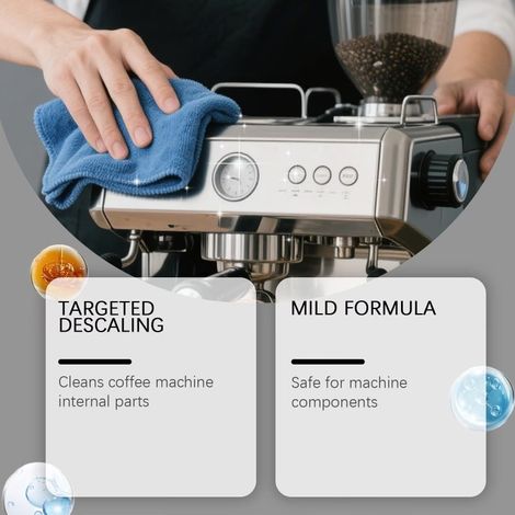 KineShineX Entkalkungsmittel für Kaffeemaschinen, leicht abzuspülender Reiniger, entfernt Wasserflecken und Fett, geeignet für alle Arten von Kaffeemaschinen. (1/4)