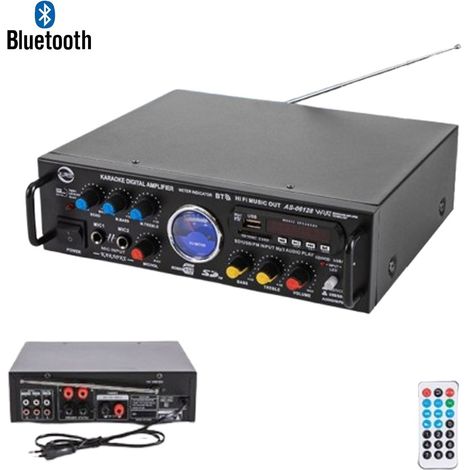 AMPLIFICATEUR AUDIO STÉRÉO 3 CANAUX MICROPHONE FM USB BLUETOOTH KARAOKÉ AS-06128 (1/2)