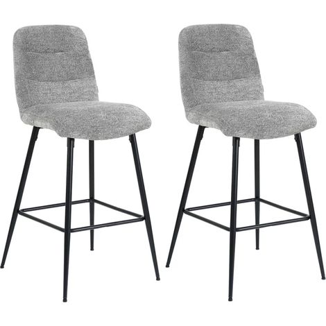 Lot 2 tabourets de bar rembourré tissu doux gris pied métal - JULIE (1/5)