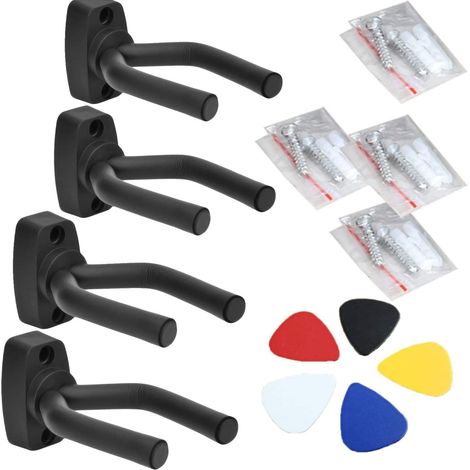 Supports muraux pour guitare (4 pièces), crochets, fixations, supports et présentoirs avec vis - faciles à installer - conviennent à toutes les tailles de guitares, basses, mandolines, banjos et ukulé
