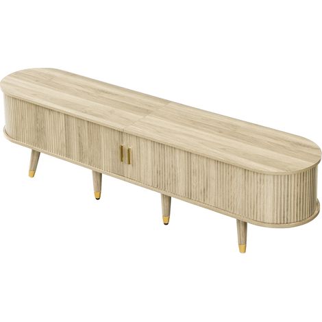 Mueble TV con puertas correderas, MDF acabado roble, 175 x 38 x 45 cm (1/5)