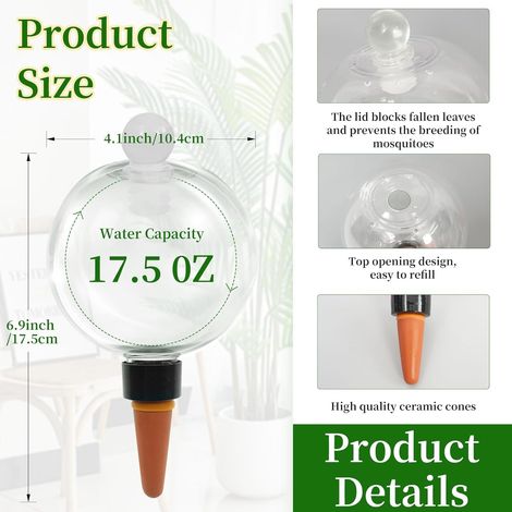 2025 Lot de 10 boules d'irrigation, arrosage automatique des plantes, pour chambre, balcon et jardin, bulbes d'eau transparents avec système d'égouttement, idéales pour les vacances et la (1/5)
