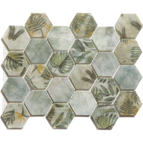 Mosaico in vetro pressato su rete per bagno e cucina 43.5cm x 34.5cm - Botanic Green Graden Matt