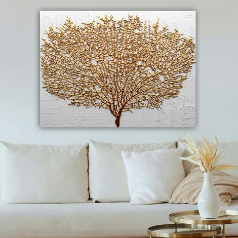Tableau décoratif blanc et or – arbre texturé (1/4)