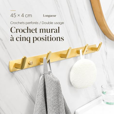 Patère en aluminium modèle A doré brossé 5 crochets double usage avec ou sans perçage 300 g – Livraison gratuite (1/2)