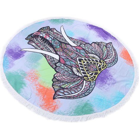Serviette de plage ronde colorée à pompons animaux, nappe éléphant en microfibre pour pique-nique, yoga, décoration de dortoir, motif 2 (1/5)