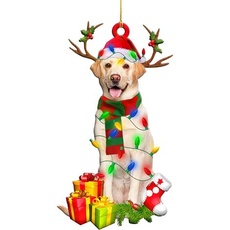 Ornement Chien Noël - Décoration Arbre de Noël en Bois - Figurine Suspendue Résistante - 10 cm - Lot de 1 (1/5)