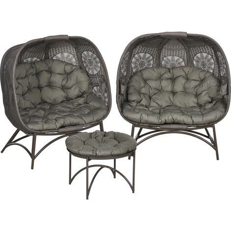 Gartenmöbelset, 2 Sessel mit Beistelltisch, klappbar, Sitzkissen, Metallgestell, sandfarben