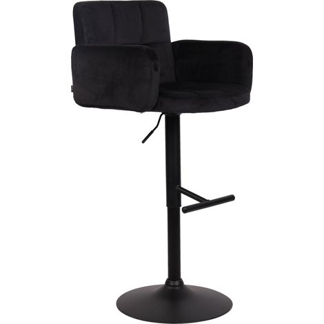 Taburete de bar giratorio en terciopelo negro y metal negro con reposabrazos reposapiés y respaldo TDB10651 (1/4)