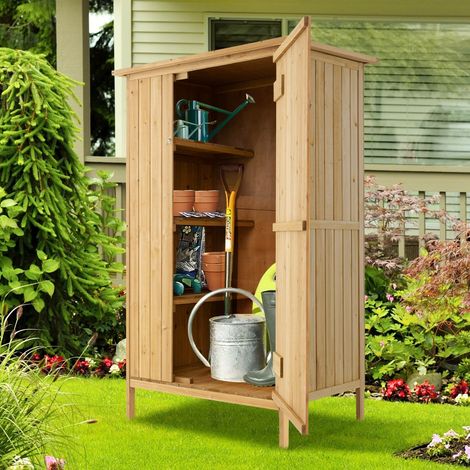 Armoire de Rangement Extérieure Abri de Jardin en Bois de Sapin avec Toit en Asphalte 3 Étagères Porte Verrouillable 5 Crochets Naturel (1/2)