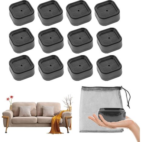 Lot de 12 pieds de meubles réglables 3,5 cm, rehausseurs empilables robustes pour lit, table, chaise ou canapé (1/5)