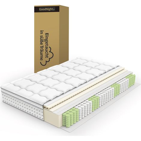 Matelas hybride 140x190 cm H3, ressorts ensachés 7 zones, épaisseur 25 cm, mousse froide respirante, soutien ciblé, certifié OEKO-TEX, literie pour lit français. (1/5)