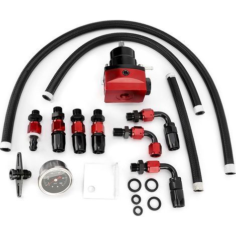 Saluaqui Kit de Régulateur de Pression de Carburant Réglable Universel avec une Jauge 100psi pour les Moteurs Haute Performance - Noir et Rouge, Comprend des Connecteurs et du Support pour une (noir. (1/5)