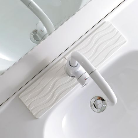 Tapis de robinet pour évier de cuisine, bac en pierre de diatomite à séchage rapide (40 x 10 cm), protection anti-éclaboussures, bac absorbant l'eau pour évier, blanc