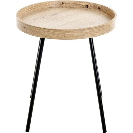 Table d'appoint, Table de salon en bois coloris chêne et métal noir - Diamètre 40 x hauteur 45 cm (1/4)