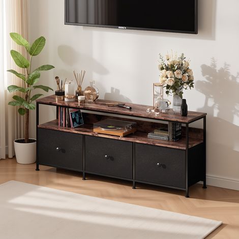 TV-Schrank mit LED, TV Lowboard mit 3 Schubladens und offenen Fächern, modern Fernsehschrank mit höhenverstellbaren Füßen, mit integriertes Kabelmanagement, Schwarz, 108 x 29.8 x 57 cm (1/5)