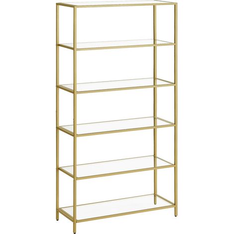 Étagère en verre à 6 niveaux bibliothèque étagère de rangement verre trempé facile à monter pour salle de bain salon chambre bureau (1/3)