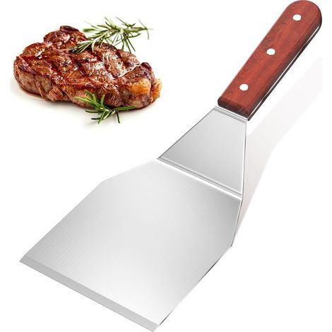 1 Küchenspatel, Edelstahl, ergonomischer Holzgriff, für Grill, Grillplatte, Gebäck (1/5)