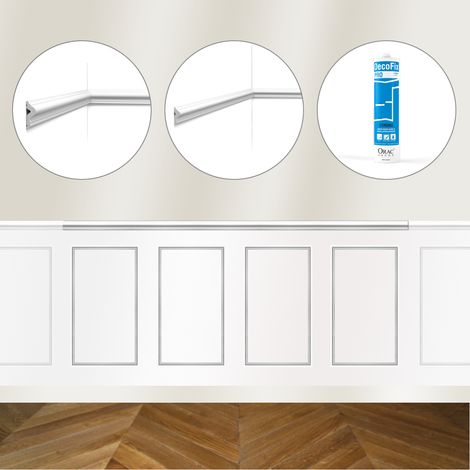 Orac – Kit DIY encadrement cimaise 200 cm – 1 cimaise PX175 et 5 moulures PX201 – Colle FDP500 pour montage facile (1/3)