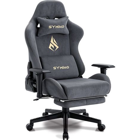 Symino Chaise Gaming Ergonomique et Fauteuil Gamer avec Repose-Pieds Télescopique Coussin à Ressorts, Support Lombaire et Hauteur Réglable 204kg (Faux Daim)