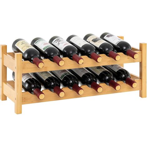 COSTWAY Porta Bottiglie di Vino, Scaffale per Vino con 2 Livelli da 12 Bottiglie, Portabottiglie in Bambù, Catinetta Portabottiglie per Cucina, Cantina e Bar, 60,5 x 24 x 25 cm (Naturale) (1/5)