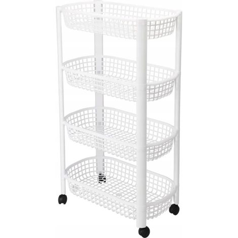 Scaffale su ruote per cucina e bagno, bianco, 4 ripiani, 79 cm