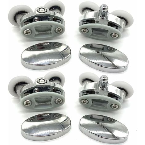 Lot de 4 roulettes de porte de douche - À deux roues - Ovales - En forme de papillon (23mm) (1/4)