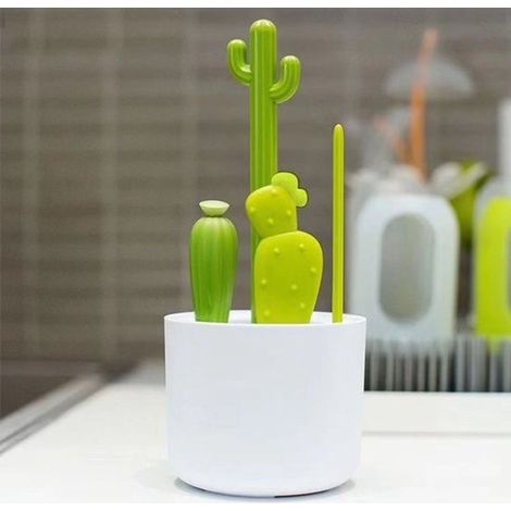 Set di 4 spazzolini per biberon "Cactus" - spazzolino per biberon, spazzolino per tettarelle, spazzolino per dettagli e spazzolino per cannucce - Accessori essenziali per neonati - Include organizer p (1/5)