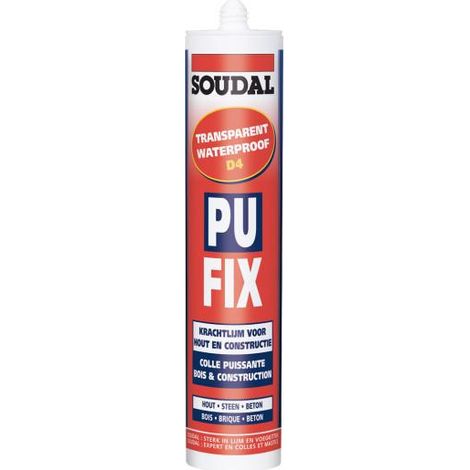 Colle construction D4 PU Fix - Transparent 310ml - Soudal