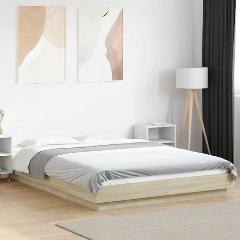 Estructura cama con luces LED madera roble Sonoma 140x200 cm (1/5)