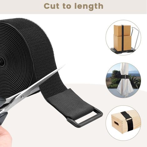 Serre câbles robustes de x avec 15 boucles sangles auto agrippantes découpables longs réglables noirs 5 cm 5 m (1/4)