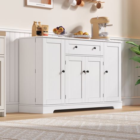 Küchenbuffet 138 cm mit Schublade, Türen und verstellbaren Regalen, weiß HAVRYA (1/5)