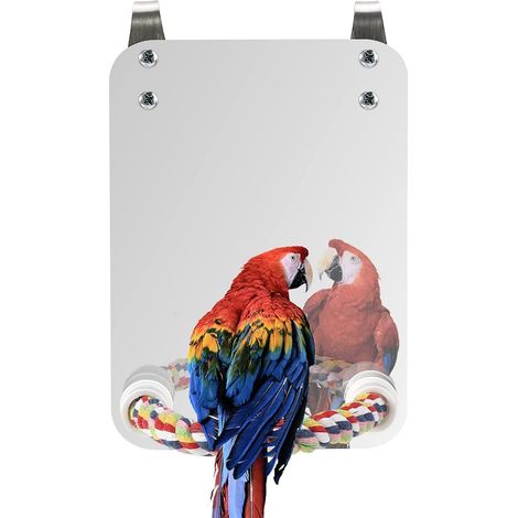 Jouet de miroir d'oiseau en acier inoxydable, support de corde de coton d'oiseau balançoire jouets de Cage de perroquet pour gris Amazones perruche Cockatiel Conure inséparables pinson canaris(type 1) (1/5)