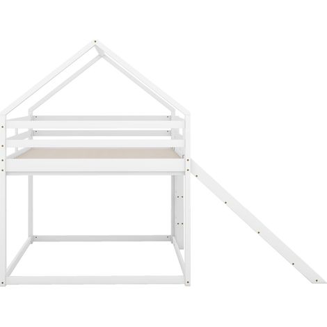 Lit superposé enfant avec toboggan et échelle, lit cabane 140x200 cm, blanc, HOMVRA (1/5)