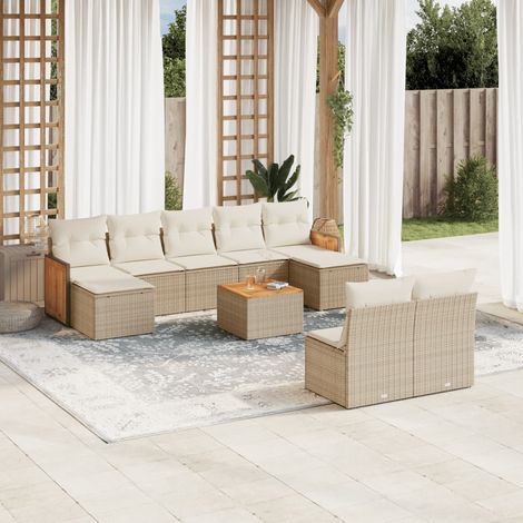 10-tlg. Garten-Sofagarnitur mit Kissen Beige Poly Rattan vidaXL (1/5)