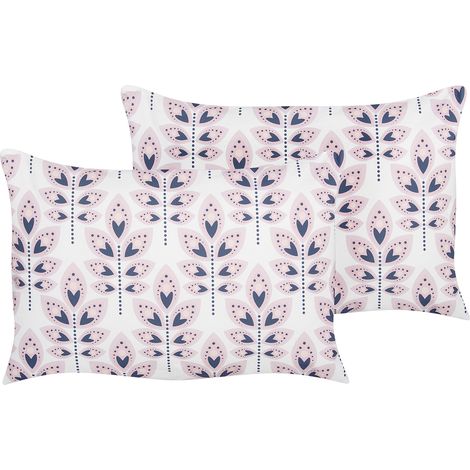 Conjunto de 2 cojines de jardín almohada de exterior 40 x 60 cm poliéster motivo hojas blanco crema Torretta