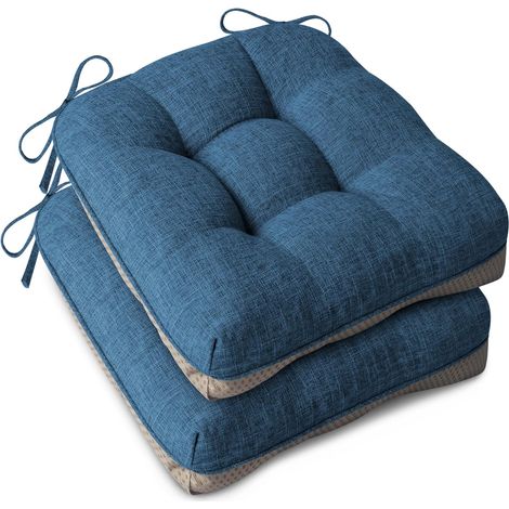 Lot de 2 coussins d'assise - 40 x 40 cm - Doux, avec rembourrage de 10 cm - Pour l'intérieur, la cuisine ou la salle à manger - Bleu marine (1/5)