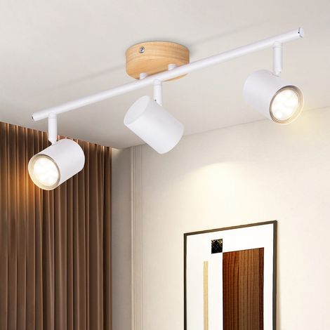 Lámpara de techo GBLY Foco de techo LED de 3 llamas - Blanco GU10 Giratorio Foco de pared de madera Foco de pared Sin bombilla
