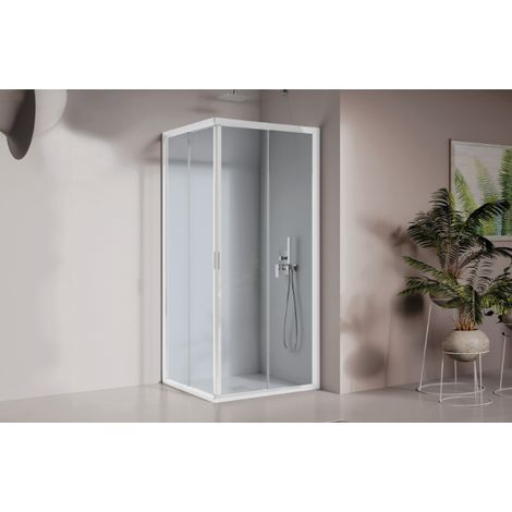 Box doccia quadrato 90x90 cm con profili in alluminio bianco opaco e finitura pannelli stampato - America 4