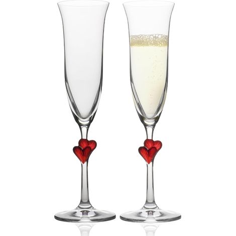 Flûtes à Champagne Rouges - Set de 2 - Cristal Sans Plomb - Design Cœurs Romantiques - Pour Mariage et Fêtes - 175 ml (1/5)