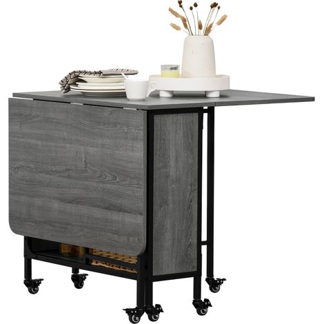 Mobile Drop Leaf Table Folding Kitchen Table Extendable Dining Table For Small Spaces With 6 Wheels & Storage Shelf UK (1/5)