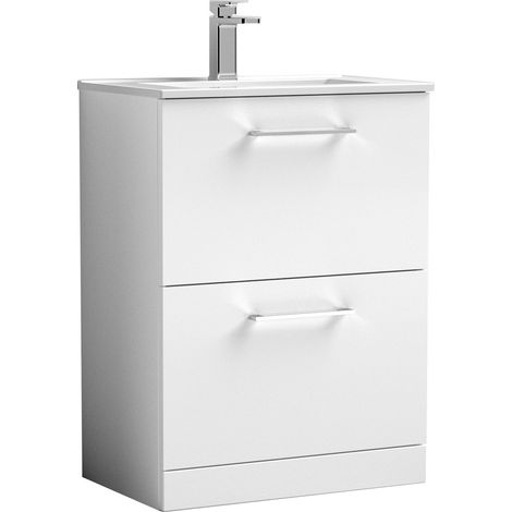 Balterley Modern Bathroom 2 Soft Close Drawer & Minimalist Floor Standing Vanity Unit Basin, Gloss White, 440mm