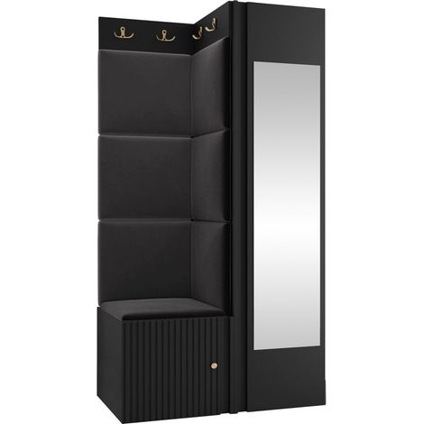 Conjunto para recibidor Hartford 391, Negro, 186x82x46cm, Espejo, MDF, Aglomerado laminado, Tapiz, Montada en la pared, Colocada (1/5)