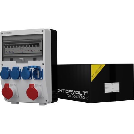 Tableau électrique de chantier CEE 2x16 A 4x230 V SCHUKO avec disjoncteurs différentiels, 12 modules, Doktorvolt DV-6565-D (1/5)