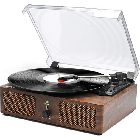 Platine Vinyle, Tourne-Disque avec Haut-parleurs intégrés et entraînement par Courroie Bluetooth, phonographe avec 3 Vitesses Café en Bois (1/5)