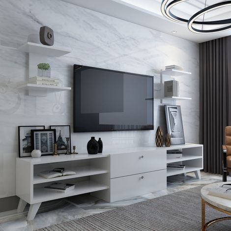 Conjunto mueble TV ALMIRA blanco 120 cm (1/3)