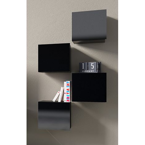 Regalwürfel 4er-Set in schwarz Hochglanz CAIRNS-132, B/H/T ca. 68/136/32 cm (1/4)