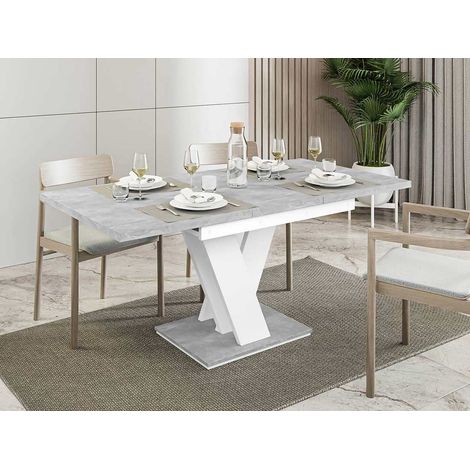 Bestmobilier – Table à manger extensible rectangulaire gris et blanc – 4 à 8 personnes – Structure mélaminée résistante à l'humidité – Design moderne