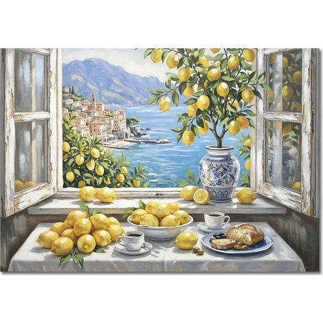 Cuadro de ventana con limones en azul y amarillo 100 cm (1/5)