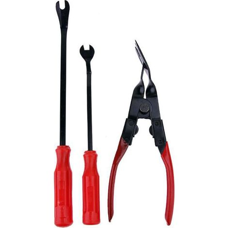 Outil de retrait de garniture Pinces à rivets rouges et noires, pinces, pinces de garniture de porte, pour retirer les tableaux de bord de panneau de porte de voiture Retirer les clips de (1/5)